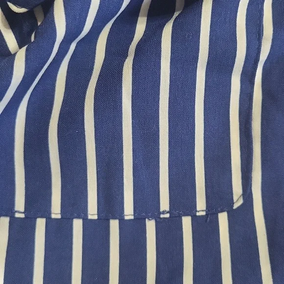 CORAL BAY Blue White Stripe Roll-Tab Pocket Blouse - Picture 12 of 12